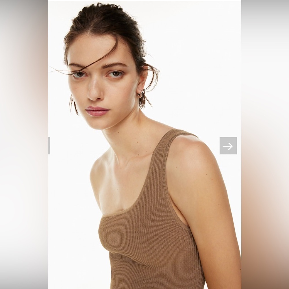 Babaton | Aritzia Sculpt Knit One-shoulder mini bodycon Dress gold brown XS - Picture 3 of 12